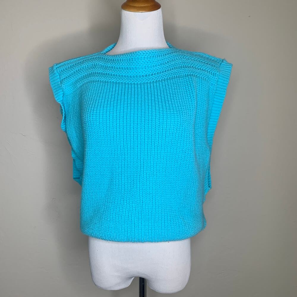 Vintage Pale Turquoise Blue Sweater Vest Medium Large